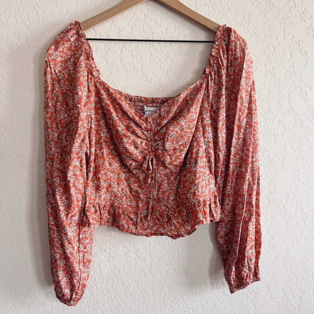 Japna | orange floral smocked blouse | M